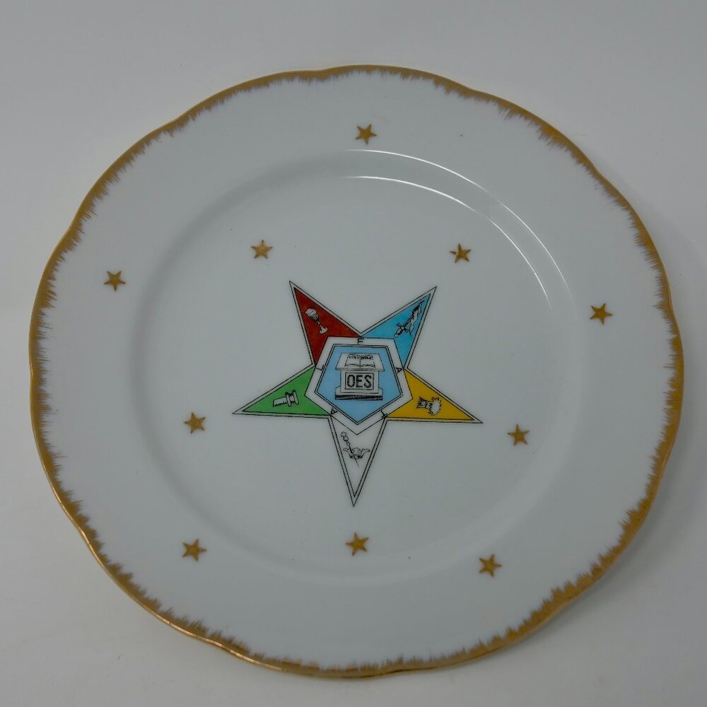 Vintage Lefton China OES Order of the Eastern Star 8" Plate Gilt Hand Painted